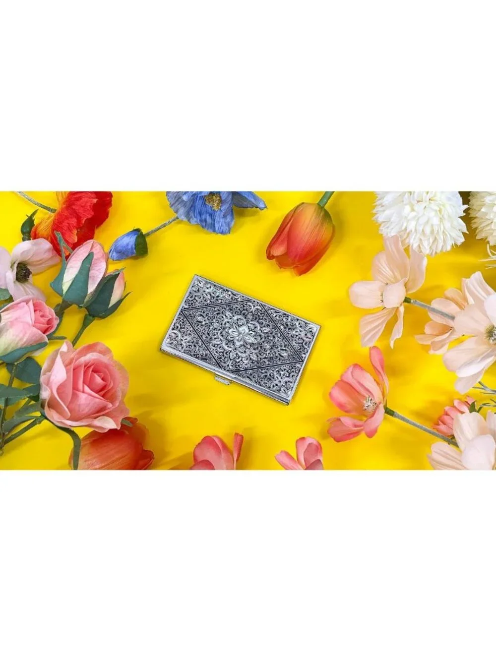 Elegant Mother of Pearl Business Card Case & ID Holder - Slim Metal Travel